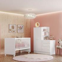 Quarto de Bebê Doce Sonho com Roupeiro e Berço Qmovi Branco