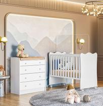 Quarto de Bebê Doce Sonho Cômoda 2523 + Berço 1 Qmovi Branco