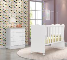 Quarto de Bebê Doce Sonho Cômoda 777 + Berço 1 Qmovi Branco com Colchão Gazin