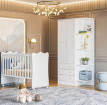 Quarto de Bebê Doce Sonho Roupeiro 825 + Berço 1 Qmovi Branco