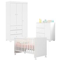 Quarto de Bebê Duda 3 Portas com Berço Americano Mini Cama Doce Sonho 100 Branco Brilho Phoenix Baby