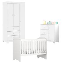 Quarto de Bebê Duda 3 Portas com Berço Americano Mini Cama Mel Branco Brilho Phoenix Baby