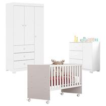 Quarto de Bebê Duda 3 Portas com Berço Nacional Doce Sonho 3540 Branco Brilho Phoenix Baby