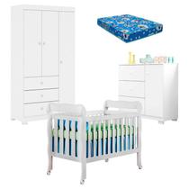 Quarto de Bebê Duda 3 Portas e Berço Americano Lila Branco Brilho com Colchão Ortobom Phoenix Baby Quarto de Bebê Duda 3 Portas e Berço Americano Lila Branco Brilho com Colchão Ortobom Phoenix Baby
