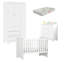 Quarto de Bebê Duda 3 Portas e Berço Americano Mini Cama Mel Branco Brilho com Colchão Gazin Phoenix Baby