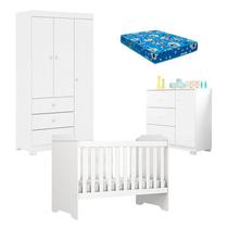 Quarto de Bebê Duda 3 Portas e Berço Americano Mini Cama Mel Branco Brilho com Colchão Ortobom Phoenix Baby Quarto de Bebê Duda 3 Portas e Berço Americano Mini Cama Mel Branco Brilho com Colchão Ortobom Phoenix Baby