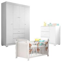 Quarto de Bebê Duda 4 Portas com Berço Americano Lara Branco Brilho Phoenix Baby