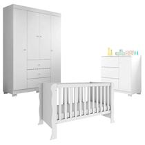 Quarto de Bebê Duda 4 Portas com Berço Americano Mini Cama Ariel Branco Brilho Phoenix Baby