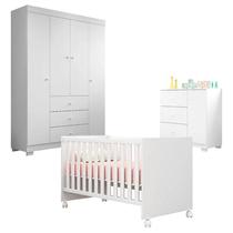 Quarto de Bebê Duda 4 Portas com Berço Americano Mini Cama Doce Sonho 100 Branco Brilho Phoenix Baby