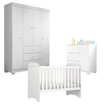 Quarto de Bebê Duda 4 Portas com Berço Americano Mini Cama Mel Branco Brilho Phoenix Baby