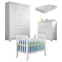 Quarto de Bebê Duda 4 Portas e Berço Americano Lila Branco Brilho com Colchão Gazin Phoenix Baby