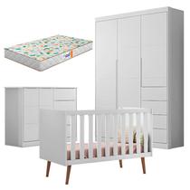 Quarto de Bebê Eloá com Berço Americano Retrô Ana Branco Acetinado e Colchão Gazin Phoenix Baby