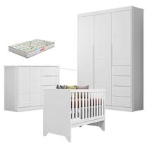 Quarto de Bebê Eloá com Berço Americano Retro Maya Branco Acetinado com Colchão Gazin Phoenix Baby