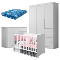 Quarto de Bebê Eloá com Berço Americano Tico Branco Acetinado e Colchão Ortobom Phoenix Baby