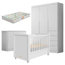 Quarto de Bebê Eloá com Berço Americano Tutto New Branco Acetinado e Colchão Gazin Phoenix Baby Quarto de Bebê Eloá com Berço Americano Tutto New Branco Acetinado e Colchão Gazin Phoenix Baby
