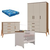 Quarto de Bebê Emilly 3 Portas e Berço Americano Retro Maya Off White com Colchão Ortobom - Canaã