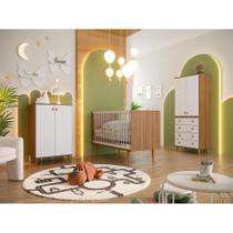 Quarto de Bebê Encanto com Berço 76 cm, Cômoda 4 GV e 2 Cômodas 2 PT Nogal e Branco