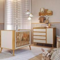Quarto de Bebê Evolutivo Theo 3 em 1 Off White/Amêndoa 100% Mdf Peroba Móveis -