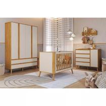 Quarto de Bebê Evolutivo Theo 3 em 1 Off White Amêndoa 100 Mdf Peroba Móveis