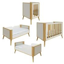 Quarto de Bebê Evolutivo Theo 3 em 1 Off White/Amêndoa 100% Mdf Peroba Móveis -