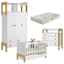 Quarto De Bebê Fantasia Branco Acetinado Com Colchão Gazin - Qmovi
