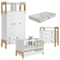 Quarto de Bebê Fantasia Branco Acetinado com Colchão Gazin Qmovi