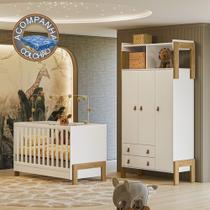 Quarto de Bebê Fantasia com Roupeiro 4375 e Berço 4300 Qmovi Branco Acetinado + Colchão Ortobom