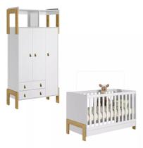Quarto de Bebê Fantasia com Roupeiro 4375 e Berço Mini Cama 4300 Qmovi Branco Acetinado Móveis Leartam