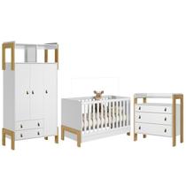 Quarto de Bebê Fantasia Guarda Roupa, Cômoda e Berço Branco - Qmovi
