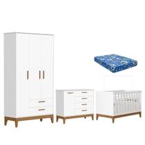 Quarto De Bebê Flip Branco Acetinado Com Colchão Ortobom - Reller Quarto De Bebê Flip Branco Acetinado Com Colchão Ortobom - Reller
