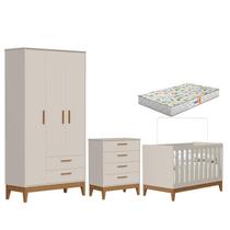 Quarto de Bebê Flip com Cômoda Gaveteiro Areia Acetinado com Colchão Gazin - Reller Quarto de Bebê Flip com Cômoda Gaveteiro Areia Acetinado com Colchão Gazin - Reller