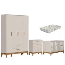 Quarto de Bebê Flip Guarda Roupa 4 Portas Areia Acetinado com Colchão Gazin - Reller Quarto de Bebê Flip Guarda Roupa 4 Portas Areia Acetinado com Colchão Gazin - Reller