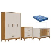 Quarto de Bebê Flip Guarda Roupa 4 Portas Areia Acetinado Savana com Colchão Ortobom - Reller Quarto de Bebê Flip Guarda Roupa 4 Portas Areia Acetinado Savana com Colchão Ortobom - Reller