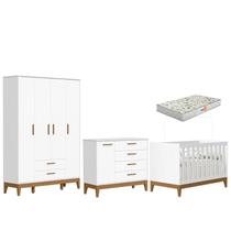 Quarto de Bebê Flip Guarda Roupa 4 Portas Branco Acetinado com Colchão Gazin - Reller Quarto de Bebê Flip Guarda Roupa 4 Portas Branco Acetinado com Colchão Gazin - Reller