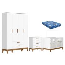 Quarto de Bebê Flip Guarda Roupa 4 Portas Branco Acetinado com Colchão Ortobom - Reller Quarto de Bebê Flip Guarda Roupa 4 Portas Branco Acetinado com Colchão Ortobom - Reller