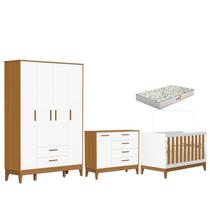 Quarto de Bebê Flip Guarda Roupa 4 Portas Branco Acetinado Savana com Colchão Gazin - Reller Quarto de Bebê Flip Guarda Roupa 4 Portas Branco Acetinado Savana com Colchão Gazin - Reller