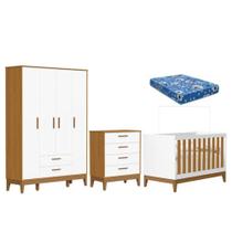 Quarto De Bebê Flip Guarda Roupa 4p Branco Acetinado Savana Com Colchão - Reller