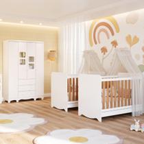 Quarto de Bebê Gêmeos 2 Berço Americano Ben Guarda Roupas 4 Portas Uli 100%MDF