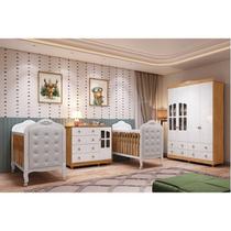 Quarto de Bebê Gêmeos 2 Berços Capitonê Guarda-Roupa e Cômoda Maya Clássico 100% MDF Espresso Móveis