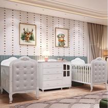 Quarto de Bebê Gêmeos 2 Berços com Capitonê e Cômoda Janelada 100% MDF Maya Clássico Espresso Móveis Quarto de Bebê Gêmeos 2 Berços com Capitonê e Cômoda Janelada 100% MDF Maya Clássico Espresso Móveis
