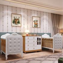 Quarto de Bebê Gêmeos 2 Berços com Capitonê e Cômoda Janelada 100% MDF Maya Clássico Espresso Móveis Quarto de Bebê Gêmeos 2 Berços com Capitonê e Cômoda Janelada 100% MDF Maya Clássico Espresso Móveis
