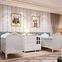 Quarto de Bebê Gêmeos 2 Berços e Cômoda Janelada 100% MDF Maya Clássico Espresso Móveis