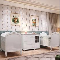 Quarto de Bebê Gêmeos 2 Berços e Cômoda Janelada 100% MDF Maya Clássico Espresso Móveis Quarto de Bebê Gêmeos 2 Berços e Cômoda Janelada 100% MDF Maya Clássico Espresso Móveis