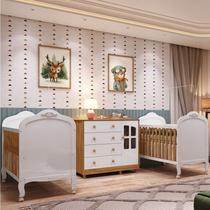 Quarto de Bebê Gêmeos 2 Berços e Cômoda Janelada 100% MDF Maya Clássico Espresso Móveis Quarto de Bebê Gêmeos 2 Berços e Cômoda Janelada 100% MDF Maya Clássico Espresso Móveis