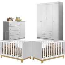 Quarto De Bebe Gêmeos Guarda Roupa Comoda Em Mdf - 2 Berços Slim