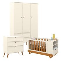 Quarto de Bebê Gold 3 Portas com Gaveteiro e Berço Multifuncional Bkids Off White Freijó Eco Wood Matic