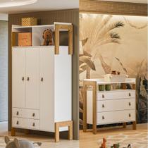 Quarto de Bebê Guarda-Roupa 3 portas 2 Gavetas e Cômoda 3 Gavetas Fantasia Qmovi