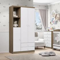 Quarto de Bebê Guarda Roupa 3 Portas 2 Gavetas e Cômoda 5 Gavetas Bala de Menta Henn