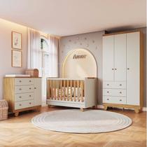 Quarto de Bebê Guarda Roupa 3 Portas Cômoda e Berço Minicama 4 em 1 Levy 100% MDF Yescasa
