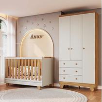 Quarto de Bebê Guarda Roupa 3 Portas e Berço Minicama 4 em 1 Levy 100% MDF Yescasa